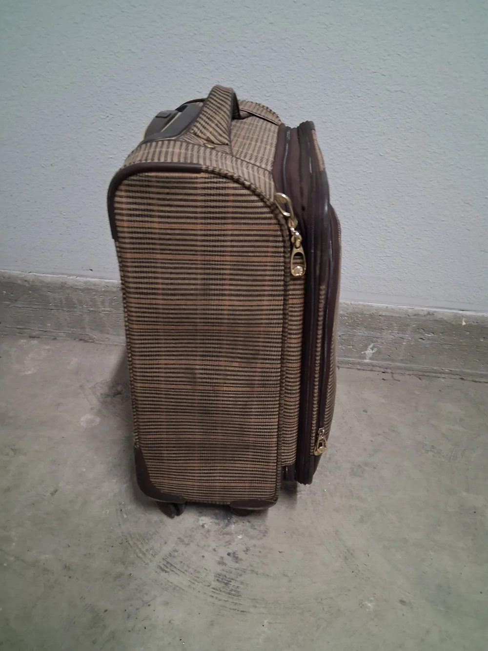 London Fog Brown Textured Upright Carry-On with Front Pocket